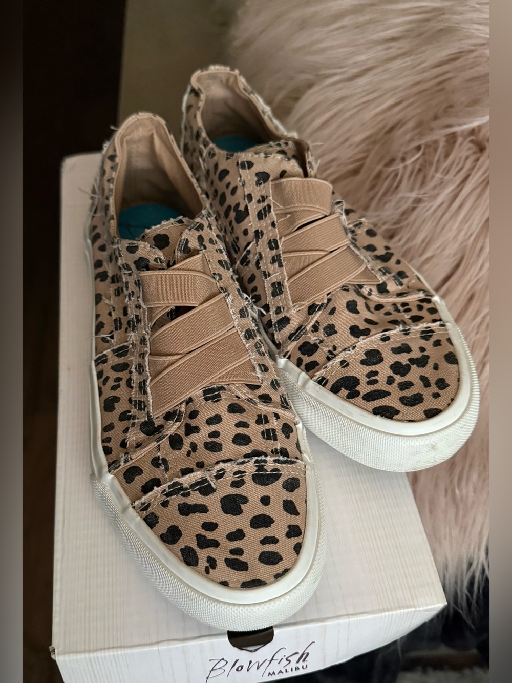 Blowfish Tan and Black Leopard-Print Slip-On Sneakers